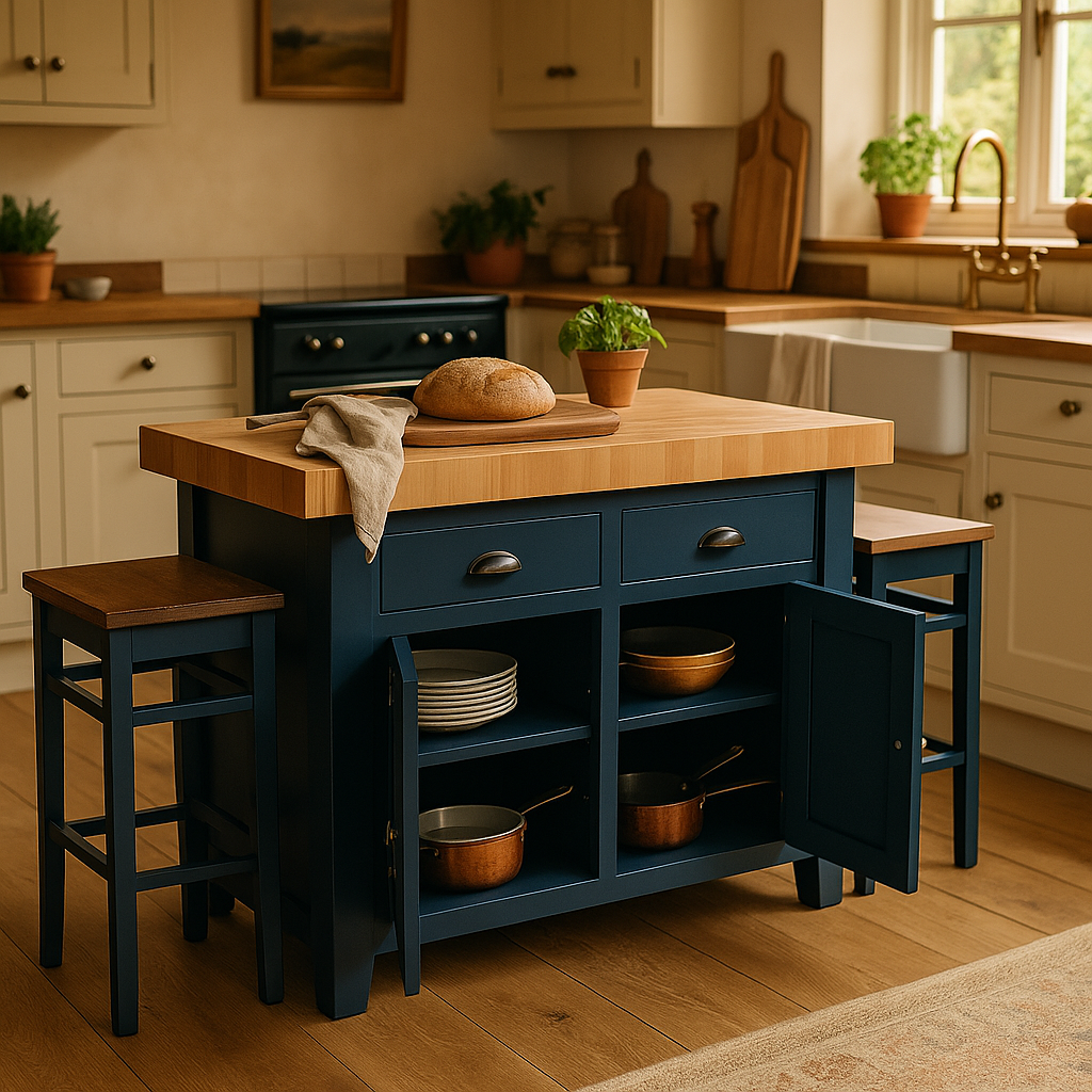 Butchers Block Kitchen Island with Double overhang 120cm x 60cm
