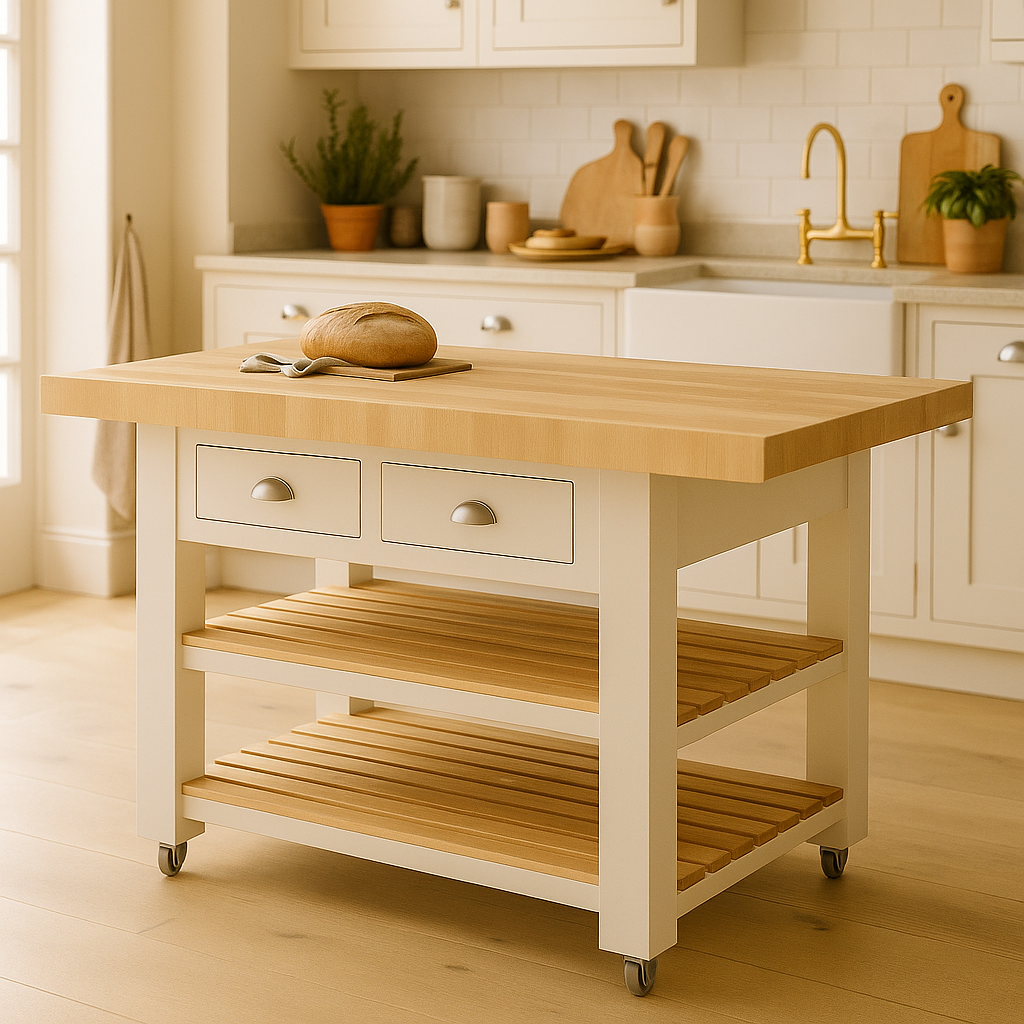 Butchers Block Kitchen Island with Double overhang 120cm x 60cm
