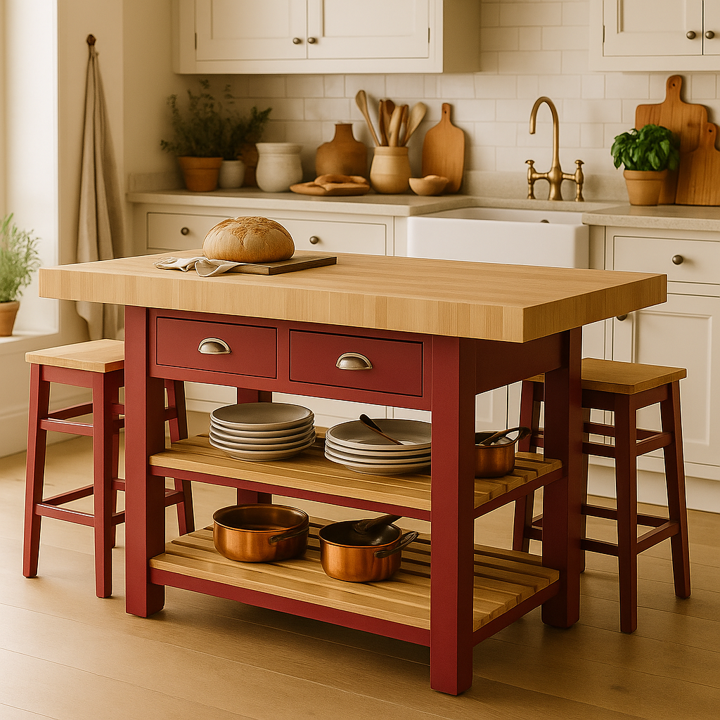 Butchers Block Kitchen Island with Double overhang 120cm x 60cm