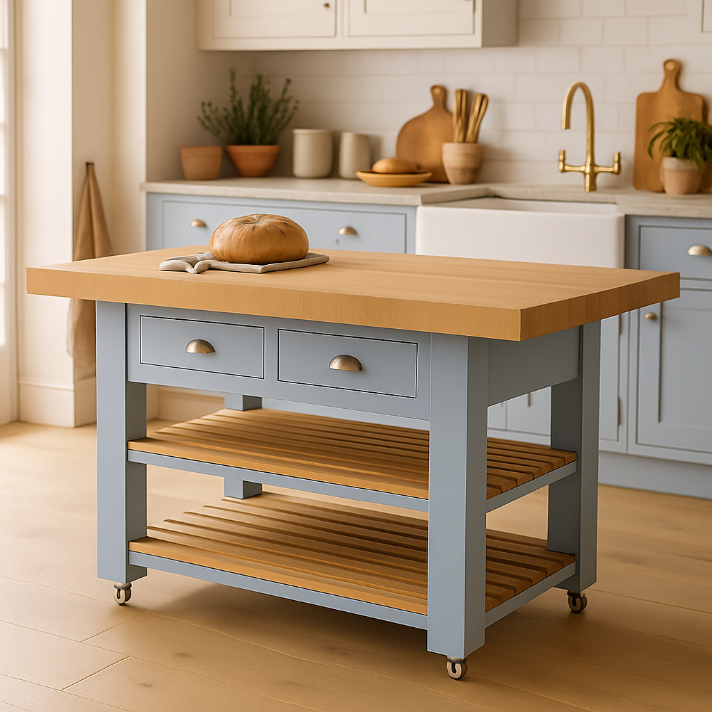 Butchers Block Kitchen Island with Double overhang 120cm x 60cm