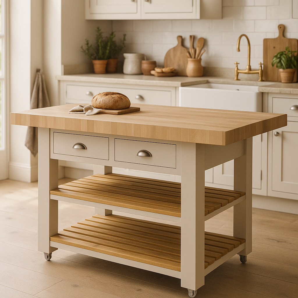 Butchers Block Kitchen Island with Double overhang 120cm x 60cm