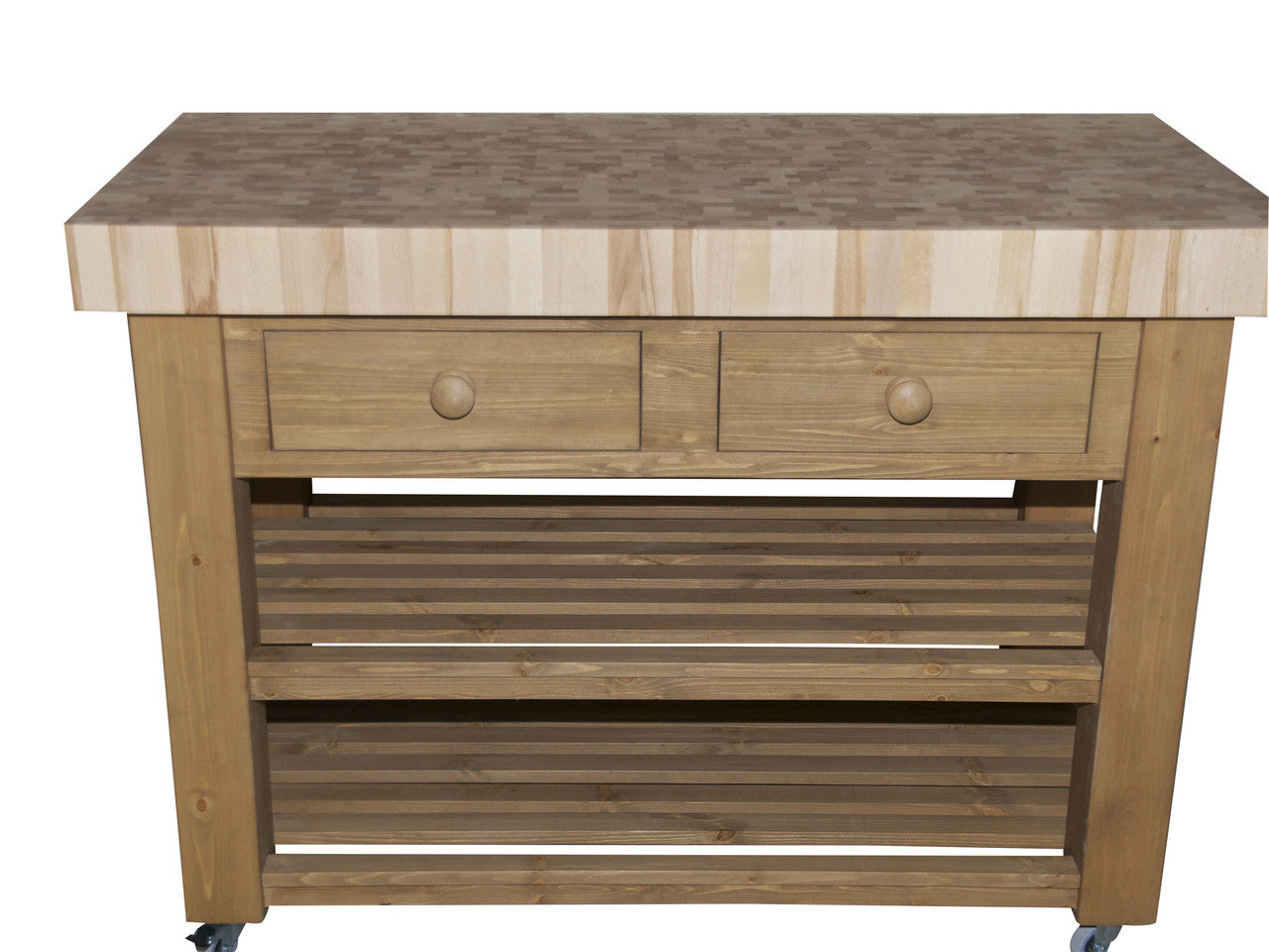 Wooden kitchen island with a countertop on a white background